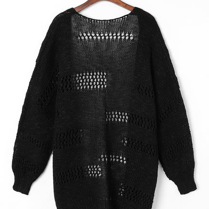 Openwork Open Front Long Sleeve Cardigan