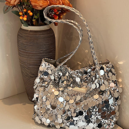 Sequin Braided Strap Shoulder Bag