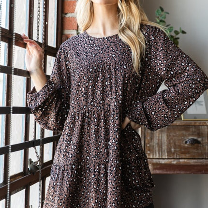 Heimish Leopard  Long Sleeve Tiered Blouse