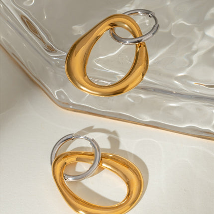 18K Gold-Plated Stainless Steel Contrast Asymmetrical  Earrings