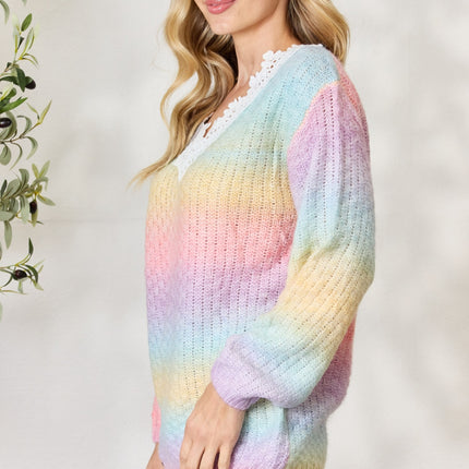 BiBi Rainbow Gradient Crochet Deetail Sweater