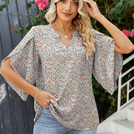 Printed Notched Half Sleeve Blouse