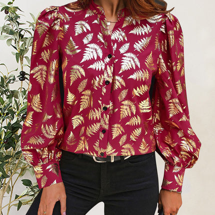 Printed Notched Long Sleeve Shirt