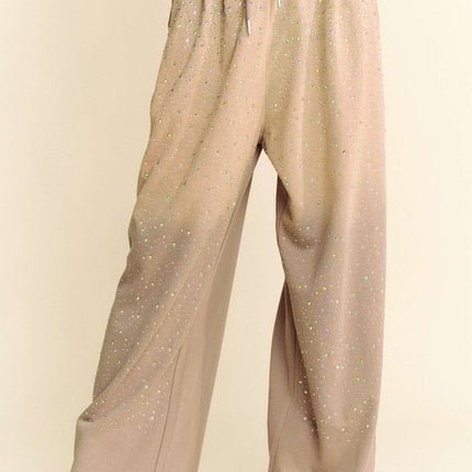 Davi & Dani Rhinestone Drawstring Wide Leg Pants