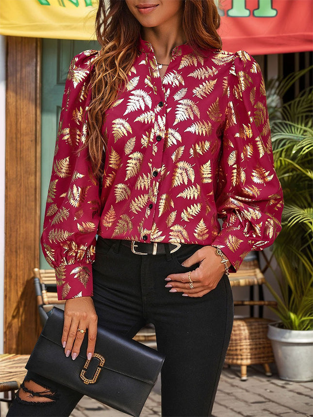 Printed Notched Long Sleeve Shirt