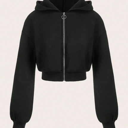 Zip Up Long Sleeve Cropped Hoodie