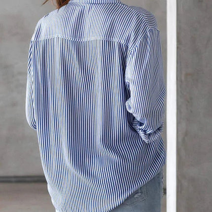 Striped Collared Neck Long Sleeve Shirt