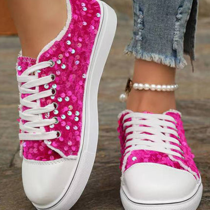 Sequin Round Toe Flat Sneakers