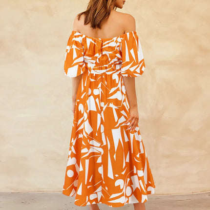 Printed Off-Shoulder Balloon Sleeve Dress