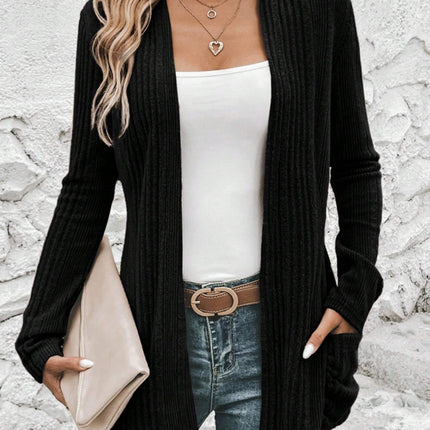 Pocketed Open Front Long Sleeve Cardigan