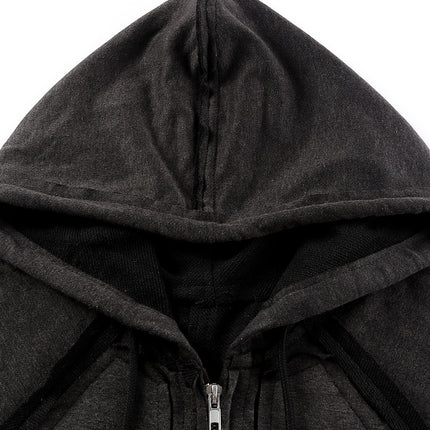 Exposed Seam Zip Up Long Sleeve Drawstring Hoodie