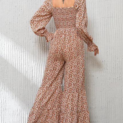 Floral Square Neck Ruffled Wide Leg Jumpsuit