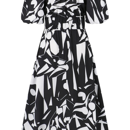 Printed Off-Shoulder Balloon Sleeve Dress