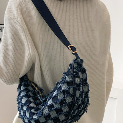 Raw Hem Checkered Denim Crossbody Bag