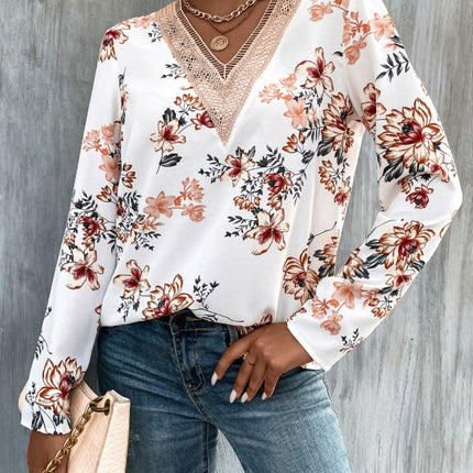 Printed V-Neck Long Sleeve Blouse