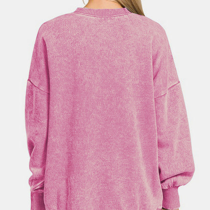 Zenana High-Low Acid Wash Fleece Sweatshirt