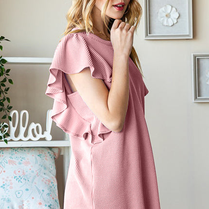 Heimish Full Size Ruffled Sleeve Ribbed Top