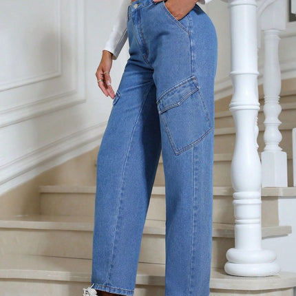 High Waist Straight Leg Jeans with Pockets