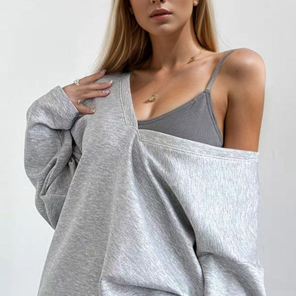 Basic Bae V-Neck Dropped Shoulder Long Sleeve Sweatshirt with Bra