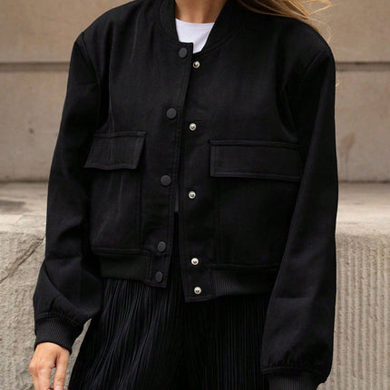 Pocketed Snap Down Baseball Collar Jacket