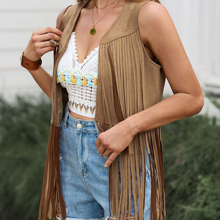 Fringe Open Front Vest Coat