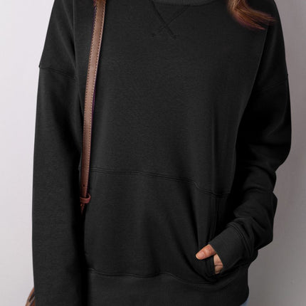 Solid Color Round Neck Long Sleeve Sweatshirt