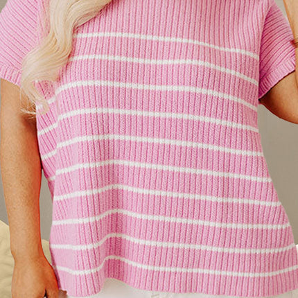 Plus Size Striped Round Neck Cap Sleeve Knit Top