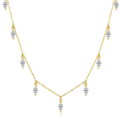 14K Gold Chain with Marquise Cut CZ Stones - Elegant Pendant Necklace for Women's s