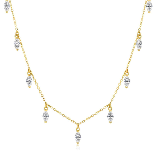 14K Gold Chain with Marquise Cut CZ Stones - Elegant Pendant Necklace for Women's s