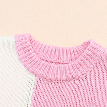 Color Block Round Neck Drop Shoulder Sweater