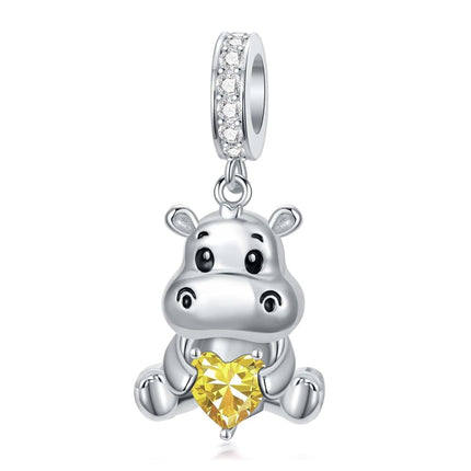 925 Sterling Silver Birthstone Hippo Charm for Bracelets Jewelry