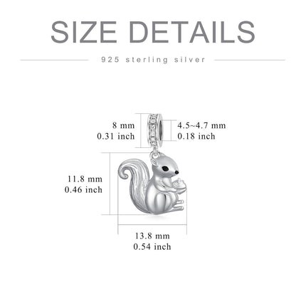 925 Sterling Silver Squirrel Pendant Charm with Cubic Zirconia for Bracelet Necklace DIY Crafting Jewelry Making Supplies Accessories Gift Boxed 3D Engraved Design
