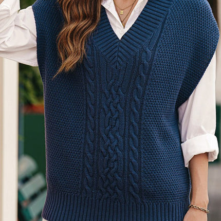 Cable-Knit V-Neck Sweater Vest