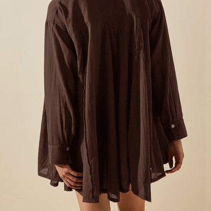 Button Up Collared Neck Long Sleeve Longline Shirt