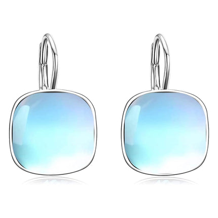 925 Sterling Silver Green Cushion Cut Austrian Crystal Leverback Earrings Hypoallergenic Gift for Her