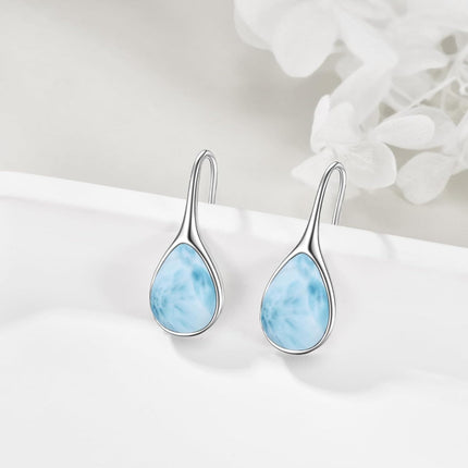 925 Sterling Silver Turquoise Teardrop Threader Earrings for Women - Long Dangle Pierced Jewelry