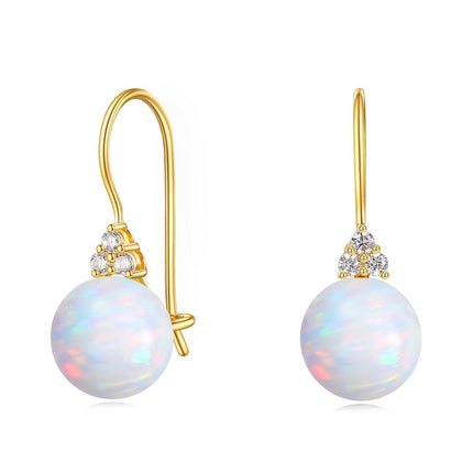 14K Gold Opal and Diamond Dangle Drop Earrings for Women