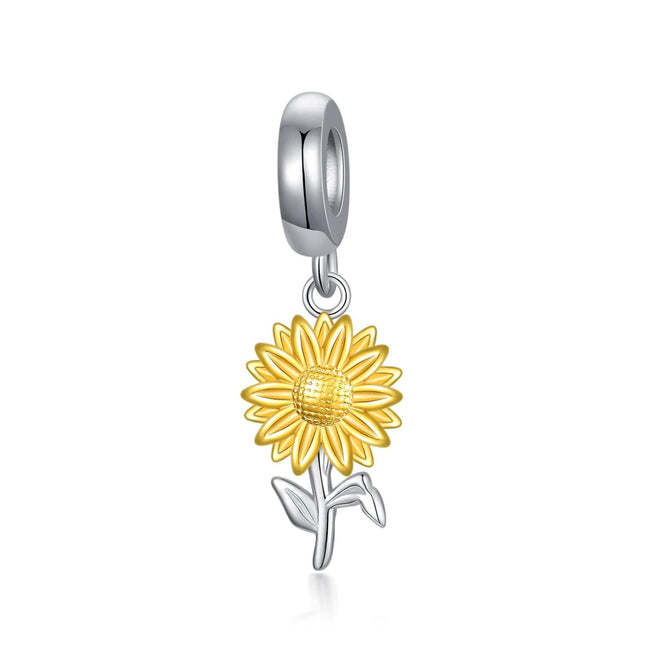 925 Sterling Silver Sunflower Charm for Bracelet Birth Flower Daisy Lily Rose Month Flower Bead Charm with Name Synthetic Birthstone Month Flower Charm Gift for Women