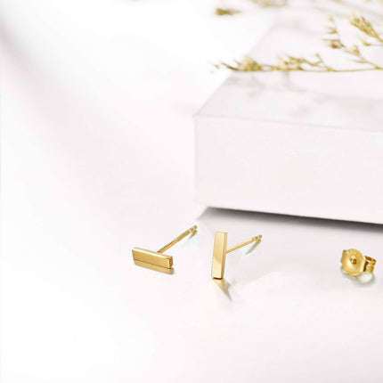 14k Yellow Gold Bar Stud Earrings Minimalist Fine  for Women