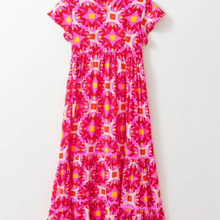 Printed Notched Cap Sleeve Dress