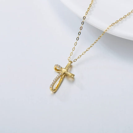 14K Gold Heart-Shaped Diamond Cross Pendant Necklace for Women Girls Faith s 17-39 Inches Adjustable Chain Length