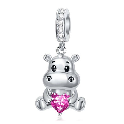 925 Sterling Silver Birthstone Hippo Charm for Bracelets Jewelry
