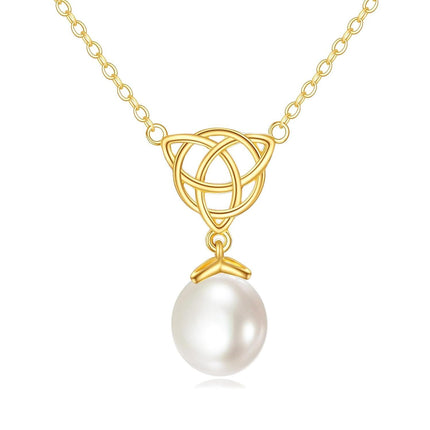 14K Gold Celtic Knot & Freshwater Pearl Pendant Necklaces for Women