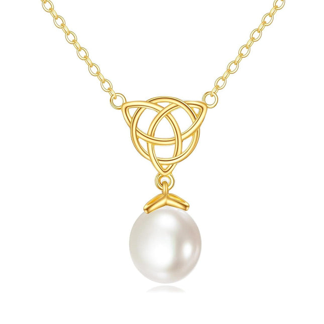 14K Gold Celtic Knot & Freshwater Pearl Pendant Necklaces for Women's