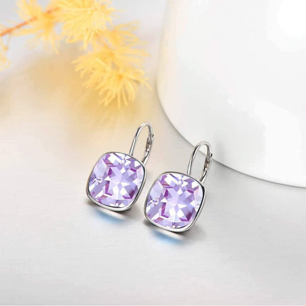 925 Sterling Silver Green Cushion Cut Austrian Crystal Leverback Earrings Hypoallergenic Gift for Her