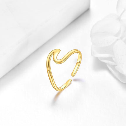 9K Gold Adjustable Ring - Minimalist Wave Design with Free Form Stones