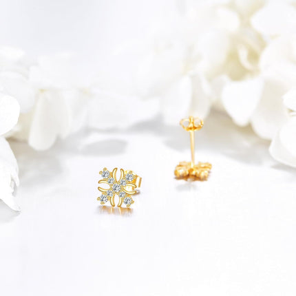 14K Gold Snowflake Cubic Zirconia Stud Earrings for Women - Fashionable s