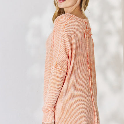 Zenana Oversized Washed Waffle Long Sleeve Top