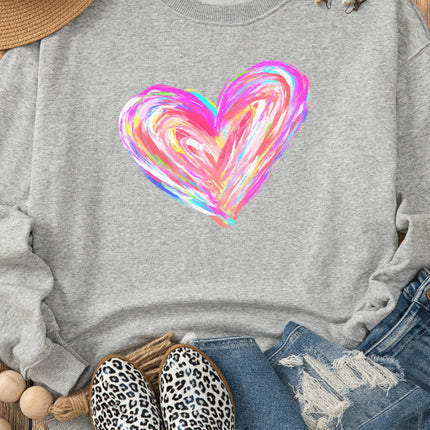 Valentine’s Day Heart Round Neck Drop Shoulder Sweatshirt