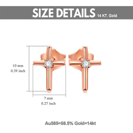 Rose Gold Diamond Cross Stud Earrings - Religious s for Women and Girls